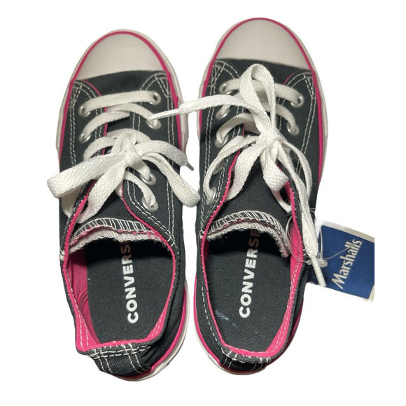 Converse Double Tongue Low Top Black Pink Sneakers Girls Juniors Size 1 654365F - Picture 8 of 12